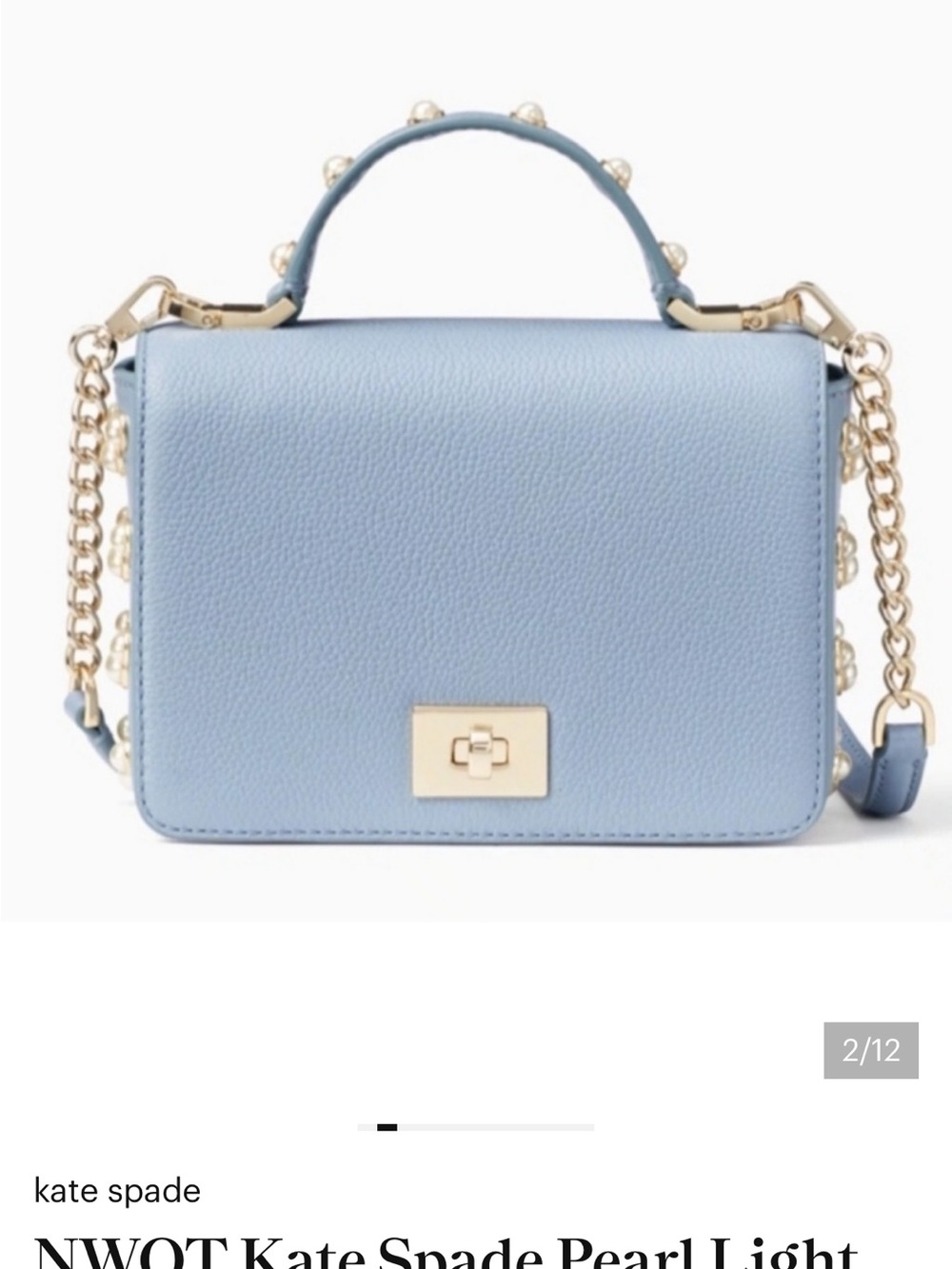 kate spade light blue pearl-accent top-handle crossbody with gold chain